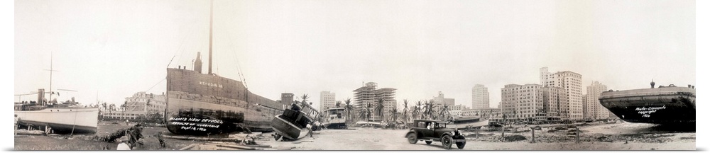 Boats washed ashore in Miami, after the Great Miami Hurricane of September 1926.