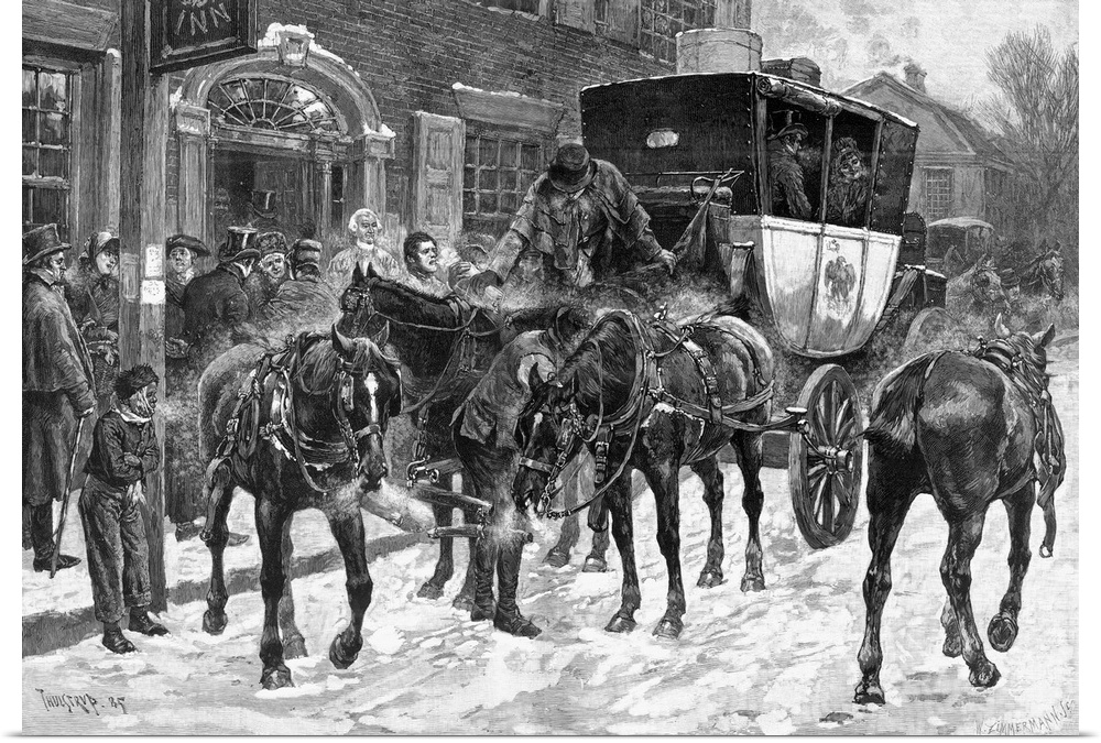 Boston Post Road. A Stop On the Old Boston Post Road, 1815. Wood Engraving, 1886, After Thure De Thulstrup.