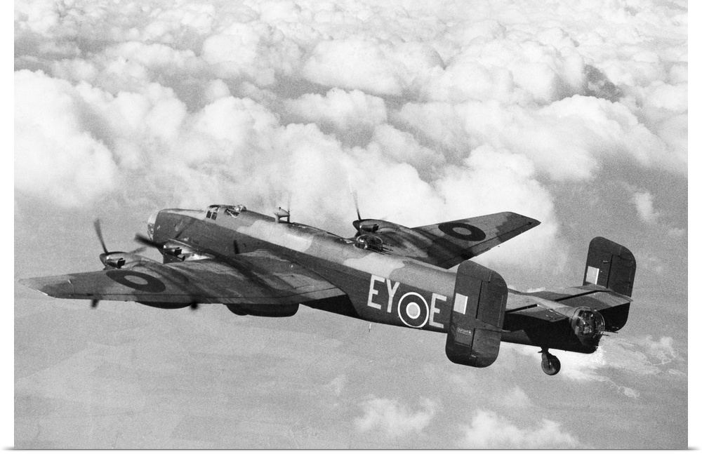 The Handley Page Halifax Mark II heavy bomber of the British Royal Air Force during World War II. 1943 photograph.