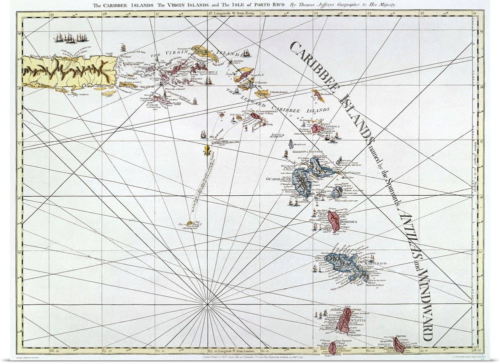 Caribbean, Map, 1775. English Engraved Map Of 'The Caribee Islands' From Puerto Rico To Barbados By Thomas Jefferys, 1775.