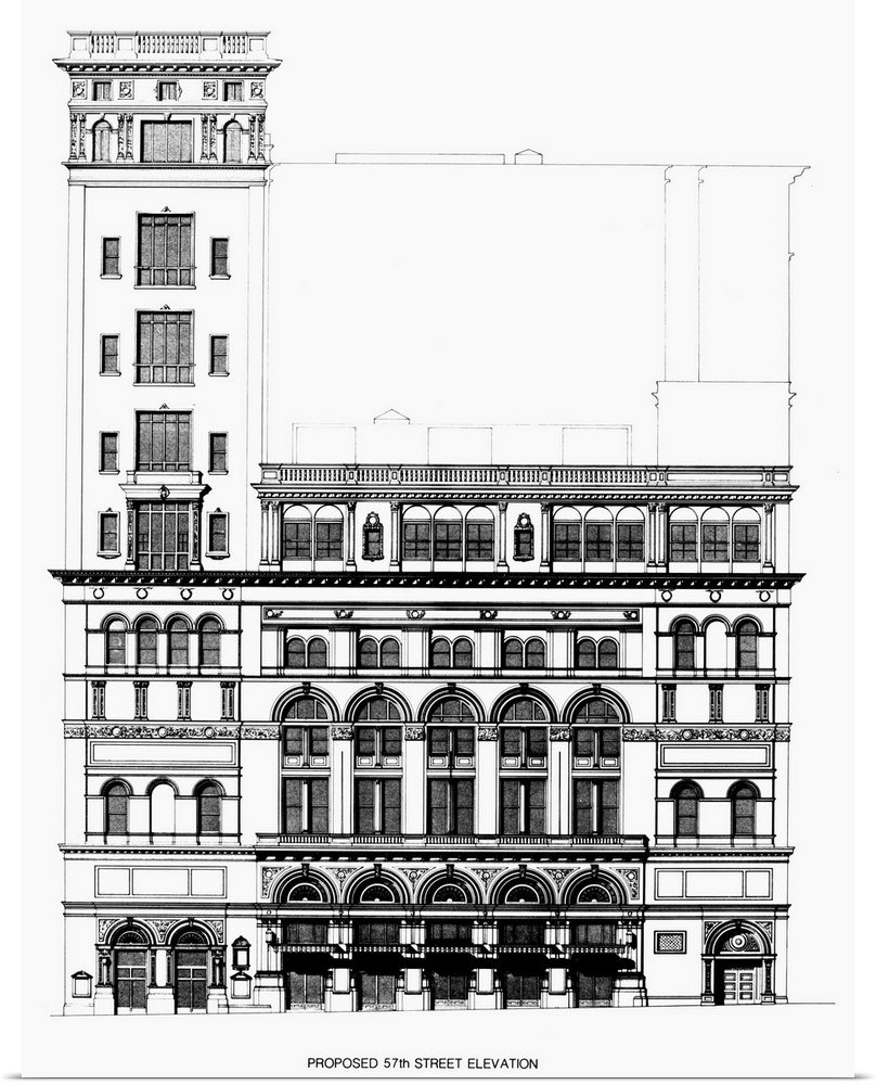 Elevation showing the upper floors, containing 170 studios, that were added to the original building in 1896.