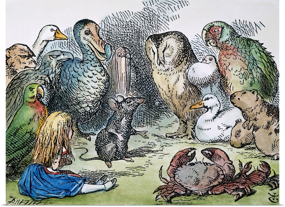 All the birds and animals 'sat down at once': after the design by Sir John Tenniel for the first edition of Lewis Carroll'...