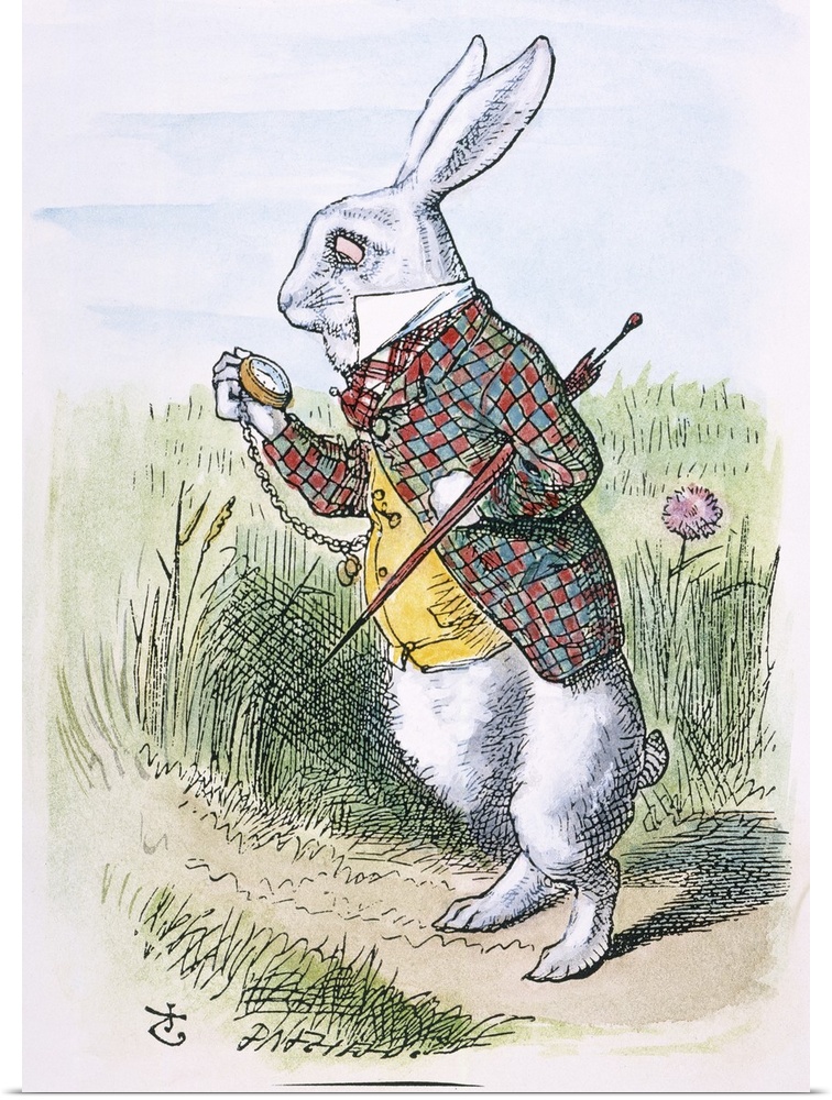 The White Rabbit observing that he shall be too late after the design by Sir John Tenniel for the first edition, 1865, of ...
