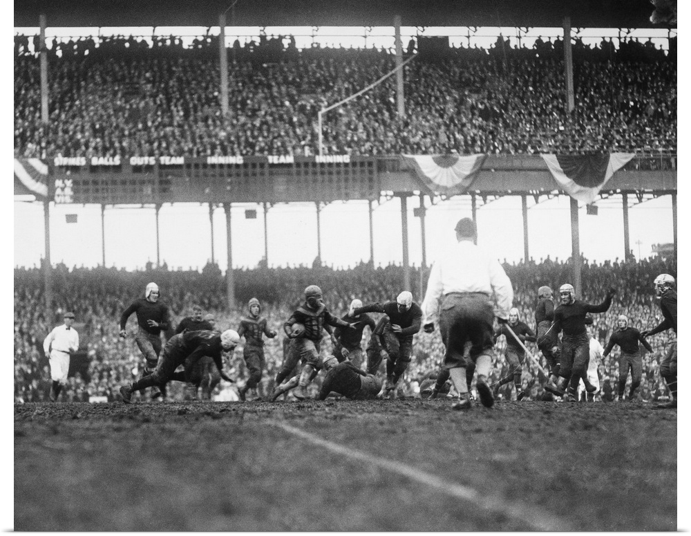 An unidentified player for the Chicago Bears attempting to gain yards in a game against the New York Giants, at the Polo G...