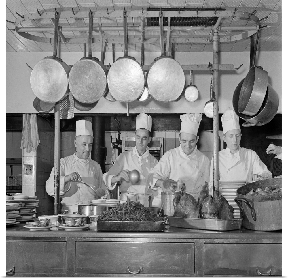 Chicago, Kitchen, 1943. Cooks In the Kitchen Of One Of the Fred Harvey Restaurants At Union Station In Chicago, Illinois. ...