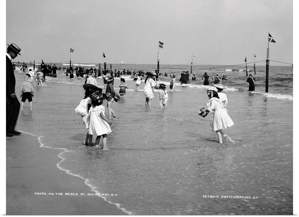 Children on the beach at Rockaway, New York. Photograph, c1904.