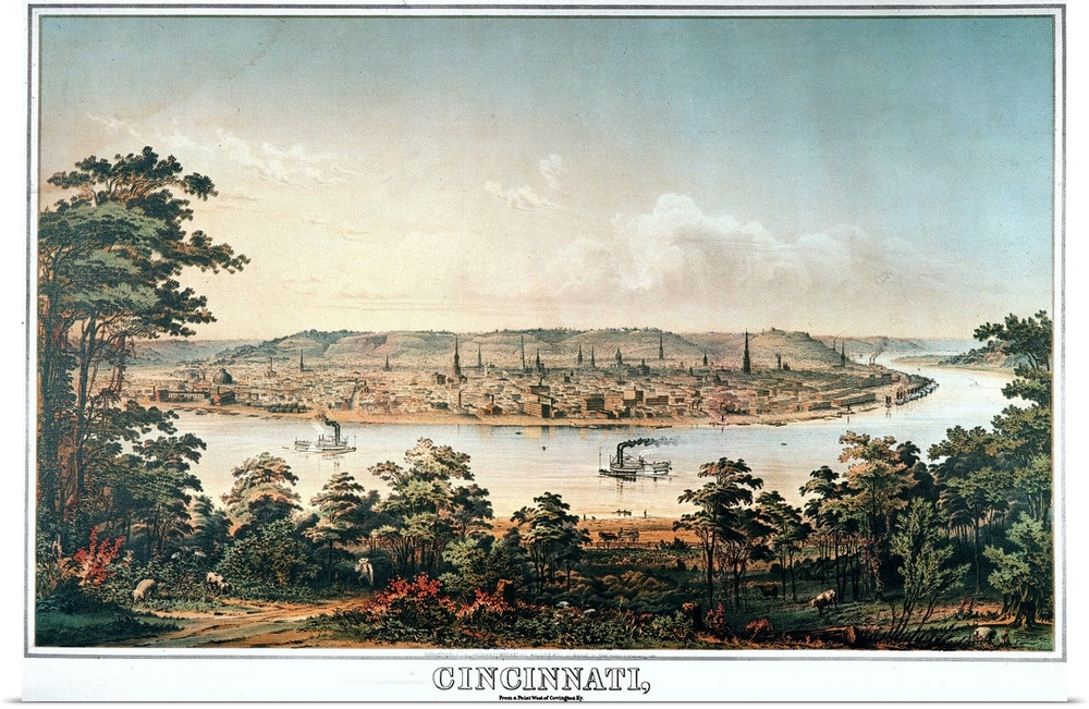 Cincinnati, Ohio, C1856. View Of Cincinnati As Seen From the South Bank Of the Ohio River. Lithograph, C1856.