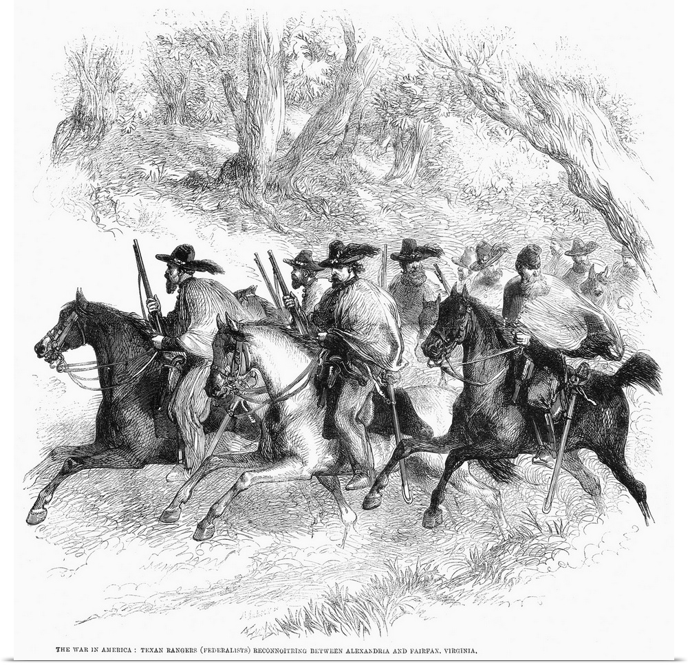 Civil War, Texas Rangers. Texas Rangers Reconnoitering For Union Troops Between Alexandria And Fairfax, Virginia, Early In...