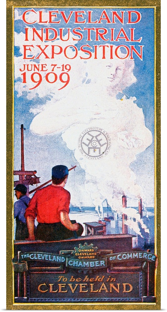 Chamber of Commerce lithograph poster for the Cleveland (Ohio) Industrial Exposition, June 1909.