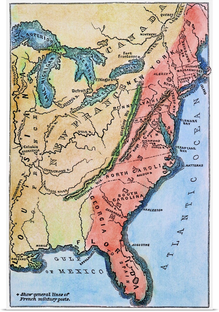 Colonial America Map. A Map Of the thirteen Original American Colonies, Mid-18th Century. Line Engraving, Late 19th Century.