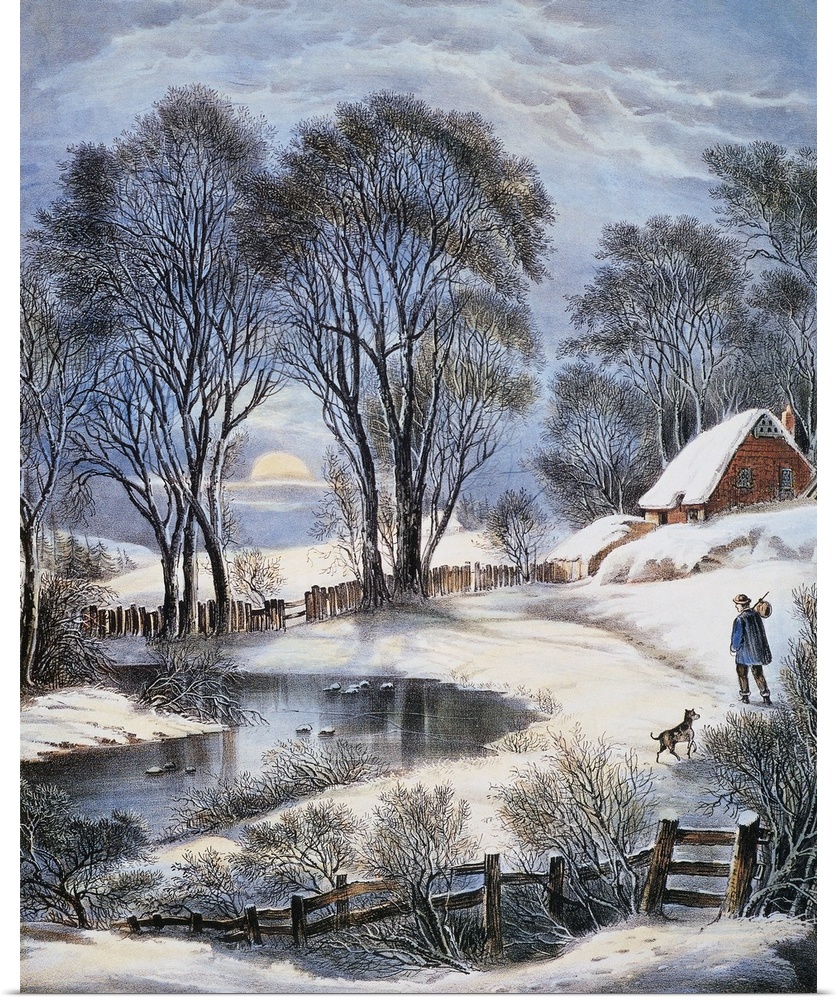Currier and Ives, Winter Moonlight. 'Winter Moonlight.' Lithograph, 1866, By Currier and Ives.