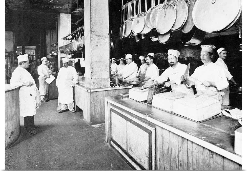 The kitchen of Delmonico's Restaurant, New York City. Photographed by Joseph Byron, 1902.