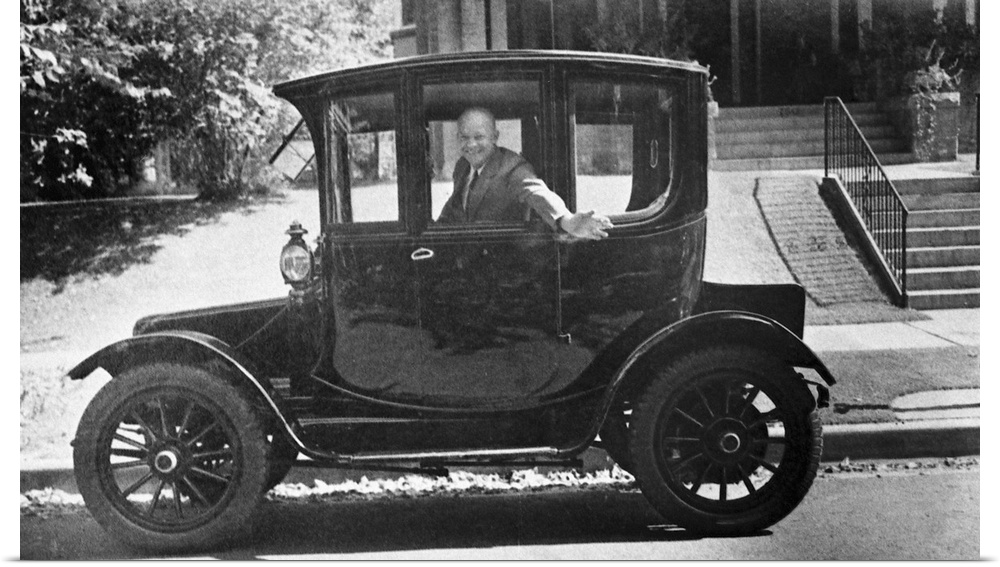 (1890-1969). 34th President of the United States. Photographed in a 1914 Rauch-Lang electric car while in Denver, Colorado...