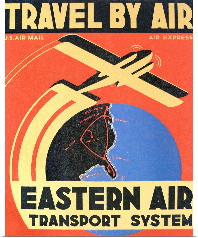 An Eastern Air Transport System display card from 1932 showing it's routes along the east coast of America.