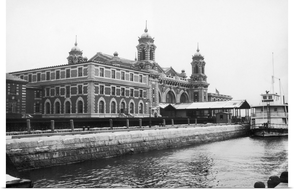 The main building at the immigration station in New York Harbor, 1912.