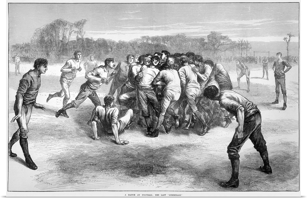 A match of Rugby football: line engraving from an English newspaper of 1871.