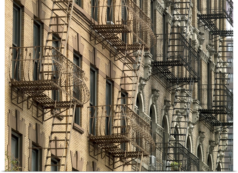 Fire escapes on a brownstone in New York Ciy. Photograph by Carol M. Highsmith, September 2007.