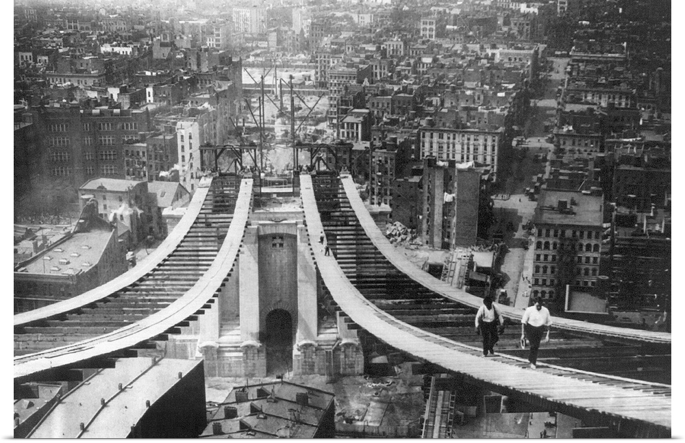 Footpaths of the Manhattan Bridge during construction, New York. Photograph, c1910.