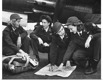 Four female pilots looking at a chart, 1941