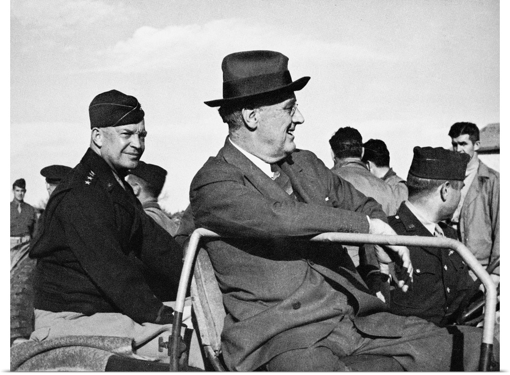 (1882-1945). 32nd President of the United States. Reviewing Allied troops in Sicily, Italy, during World War II with Gener...