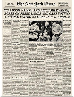 Front page of The New York Times, 13 February 1945, reporting on the Yalta Conference