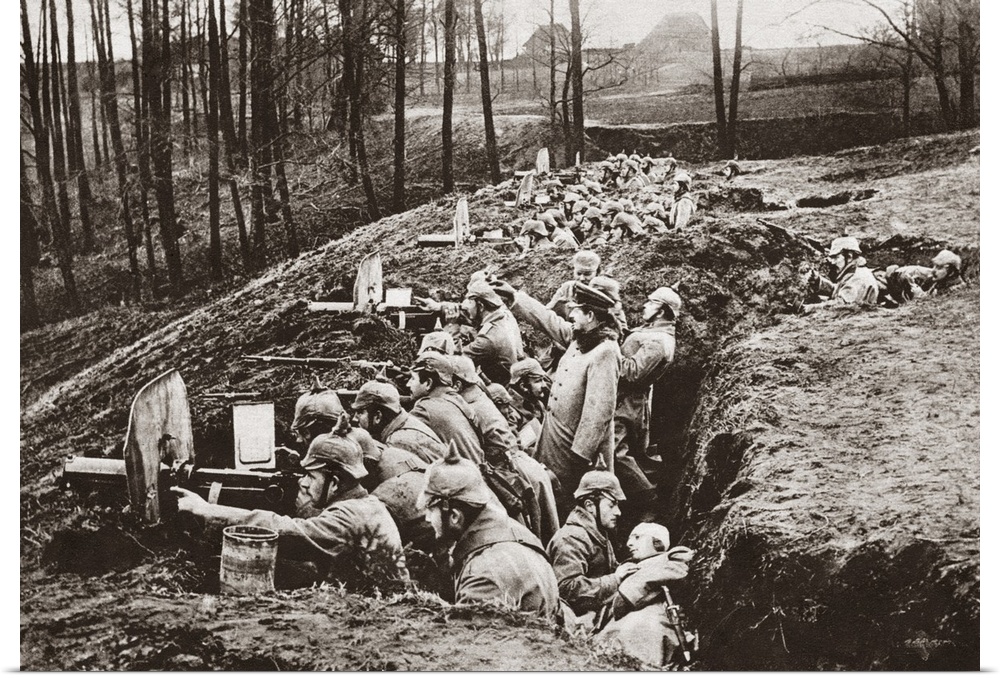 German rapid-fire guns in action near Darkehmen, Prussia, during World War I. Photograph, c1916.