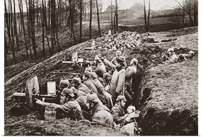 German rapid-fire guns in action near Darkehmen, Prussia, during World War I, 1916