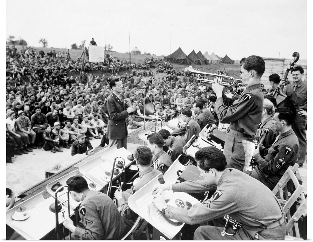 American band leader. Leading a U.S. Air Corps band at a base in England, 1943.