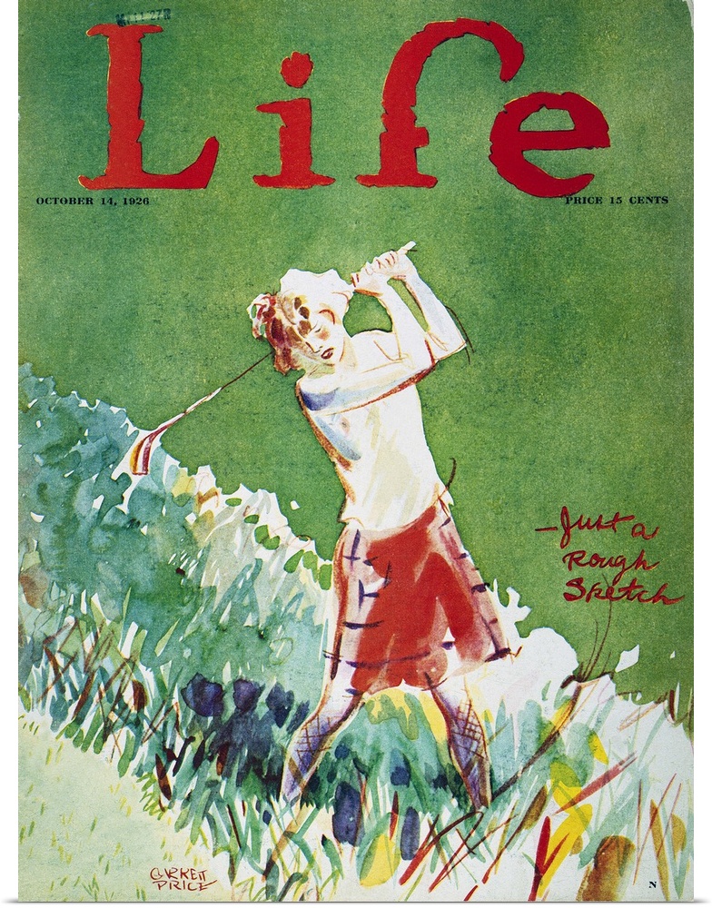 'Just a Rough Sketch' golfing scene on the cover of 'Life' by Garrett Price, 1926.