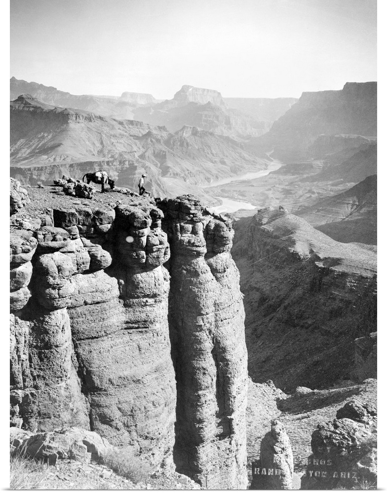 Grand Canyon, C1913. A Man And His Donkey On Tanner Ledge, Overlooking the Grand Canyon In Arizona. Photographed By the Ko...