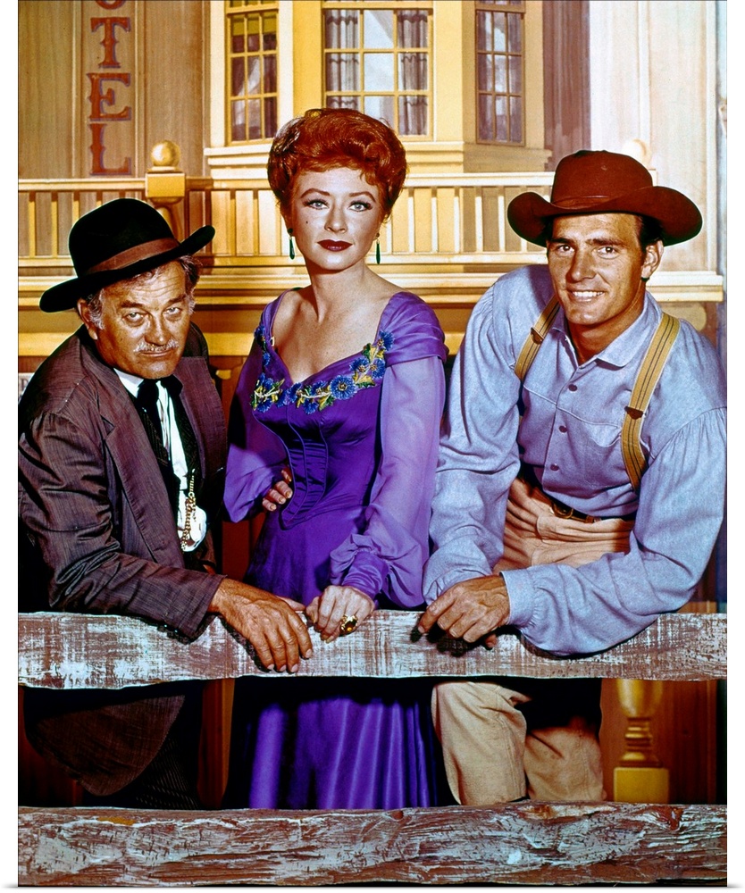 Cast members Milburn Stone, Amanda Blake, and Dennis Weaver in a publicity photograph for the television series 'Gunsmoke,...