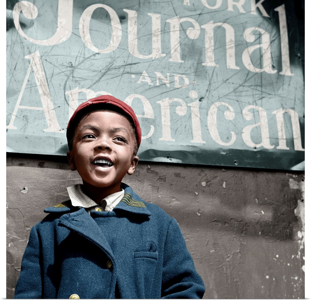 A newsboy in Harlem, New York. Photograph by Gordon Parks, 1943, digitally colored by The Granger Collection.