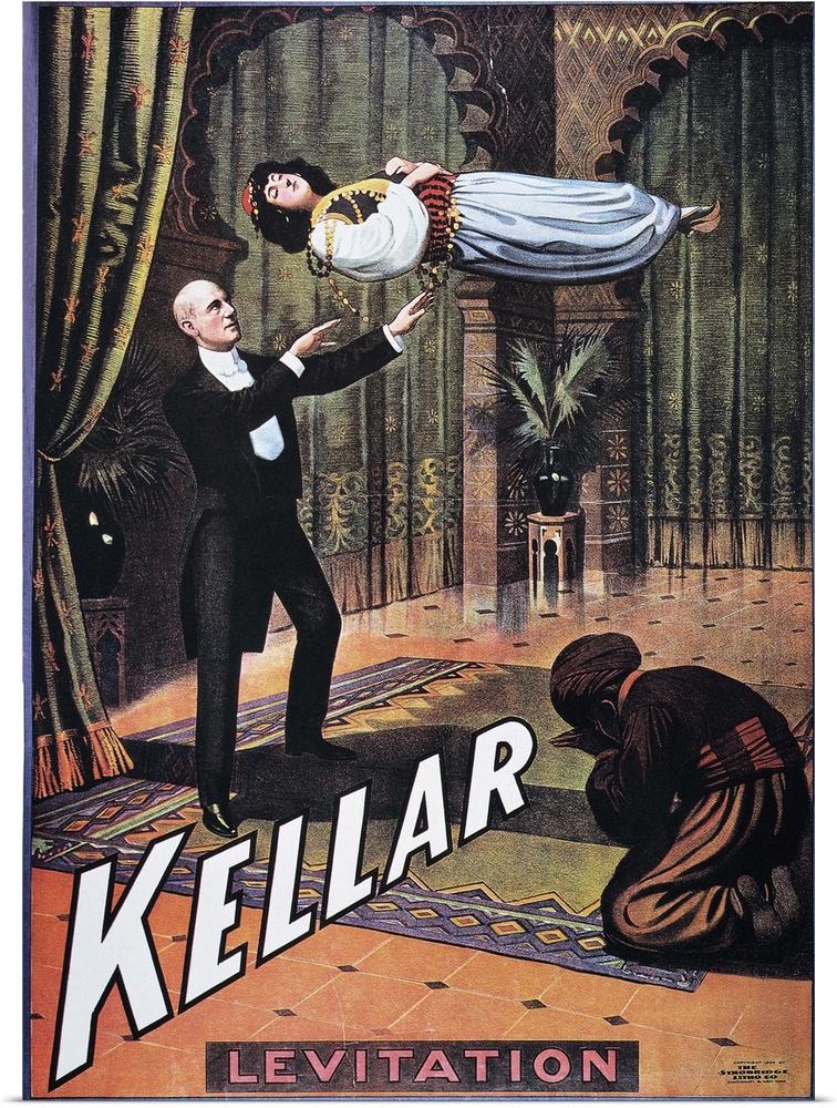American poster of magician Harry Kellar's 'Levitation of the Princess Karnac'.