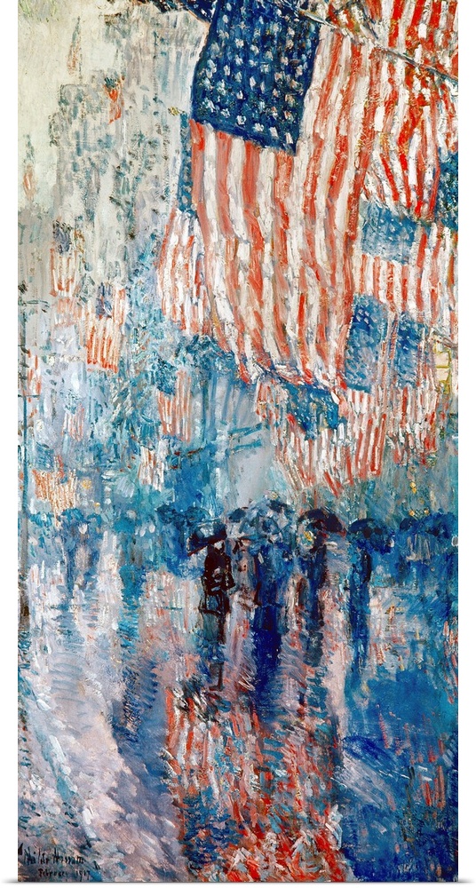 'The Avenue in the Rain.' Oil on canvas by Childe Hassam, 1917.