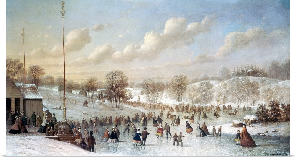 Skating scene in Central Park at 59th Street. Oil on canvas by Johann Mongels Culvershouse, 1865.