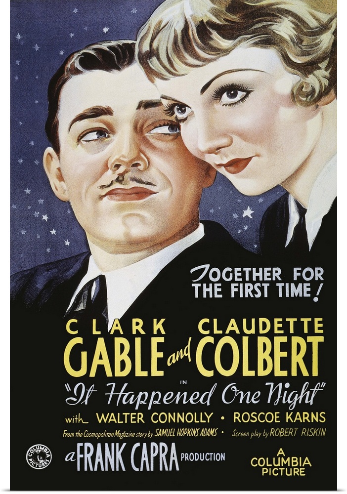 Poster for the 1934 Columbia motion picture, It Happened One Night, starring Clark Gable and Claudette Colbert.