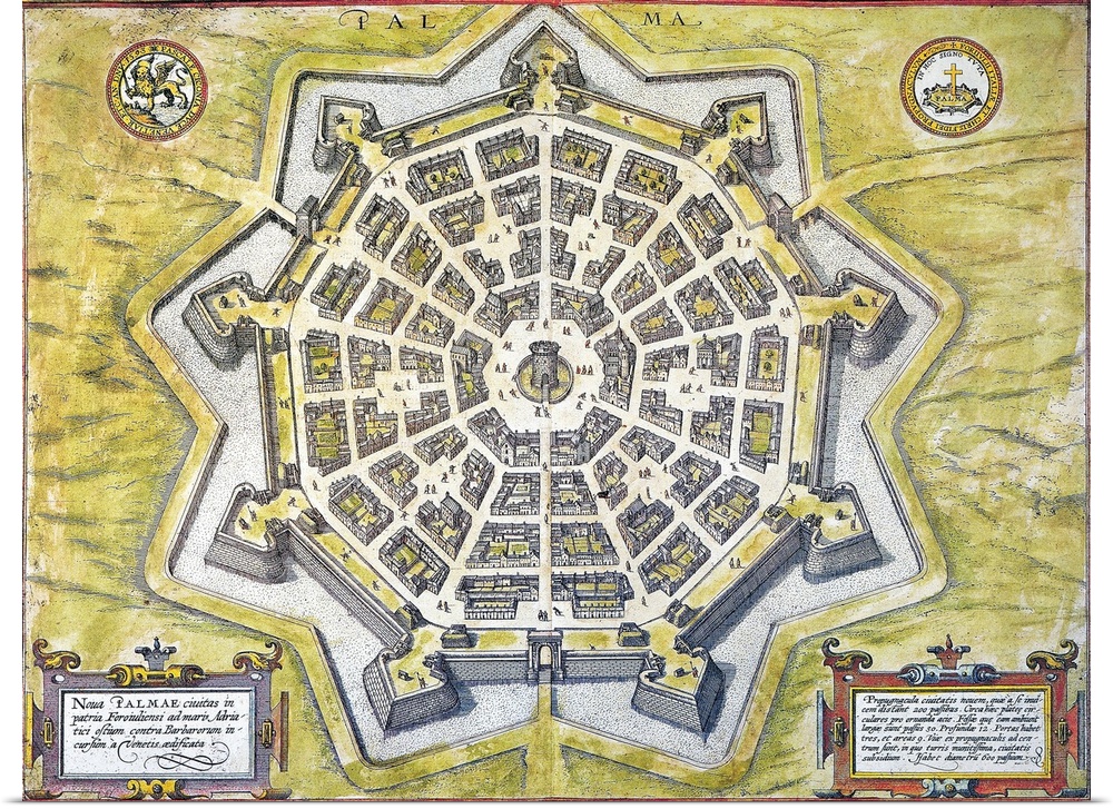 Italy, Palmanova Map, 1598. Engraved Map, 1598, Of the Heavily-Fortified City Of Palmanova, Italy, Built By the Venetians ...