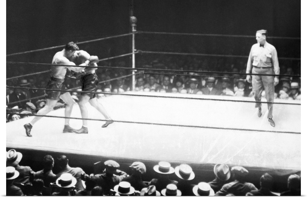 American boxer. Jack Dempsey and Jack Sharkey in the second round of their heavyweight boxing match at Yankee Stadium, 21 ...
