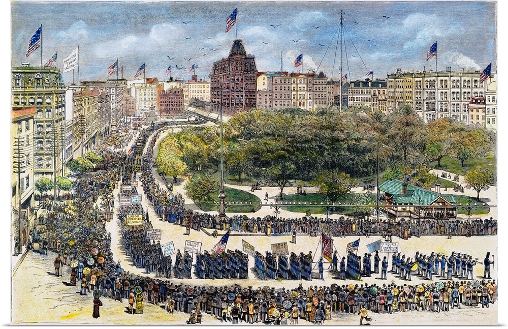 The first Labor Day parade, held at Union Square, New York City, by Knights of Labor on September 5, 1882. Engraving from ...