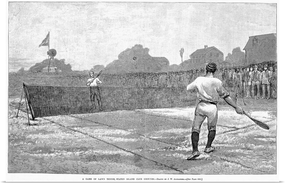 A game of lawn tennis at the Staten Island, New York, Club grounds. Wood engraving. American, 1881.