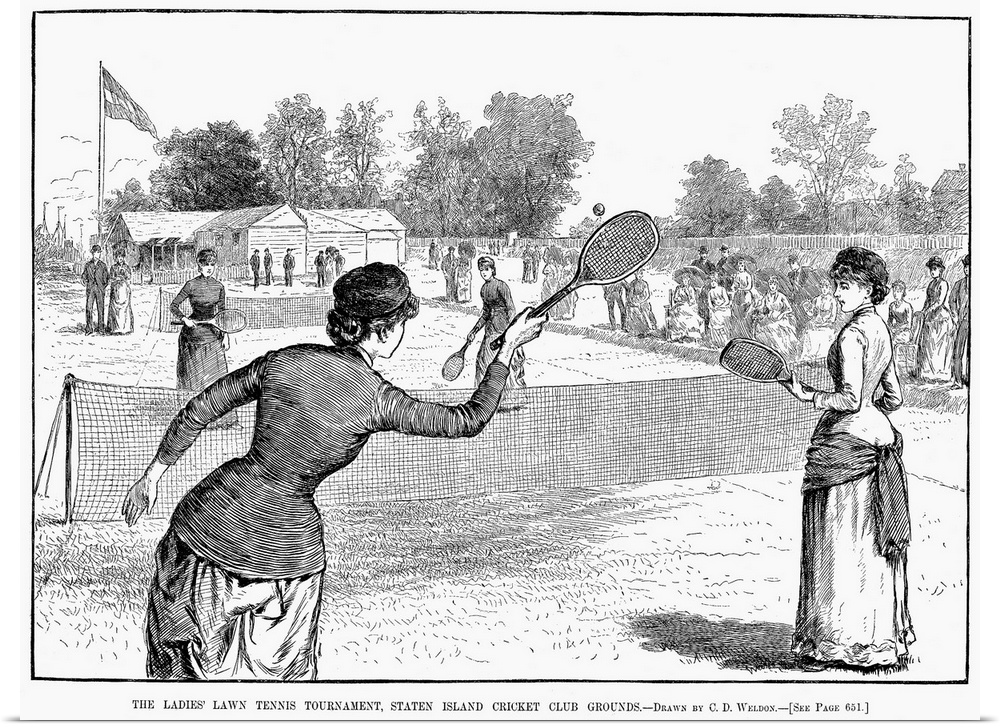'The ladies' lawn tennis tournament, Staten Island Cricket Club grounds.' Wood engraving, American.