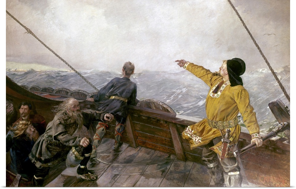 Leif Ericsson, Norse explorer, discovers America. Oil on canvas by Christian Krohg, c1893.