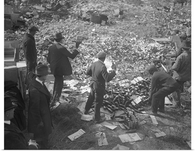 Liquor Raid, 1923, men destroying bootleg liquor and beer during Prohibition