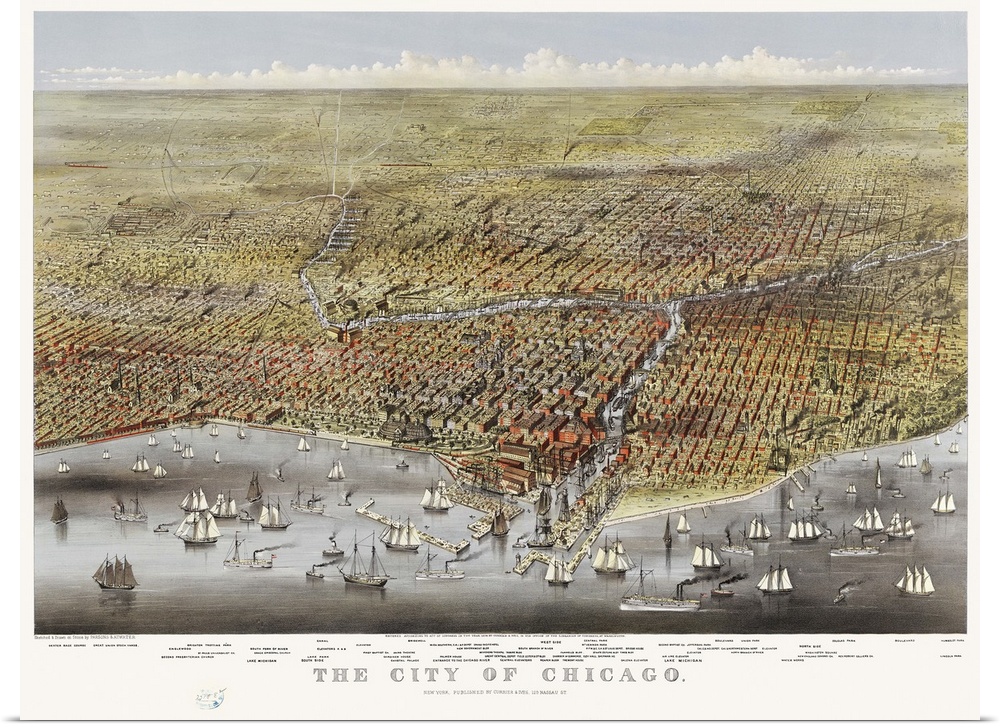Map, Chicago, C1874. 'The City Of Chicago.' Lithograph By Currier and Ives, C1874.