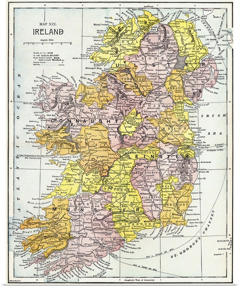 Map, Ireland, C1890. Map Of Ireland, C1890, Published In the United States.