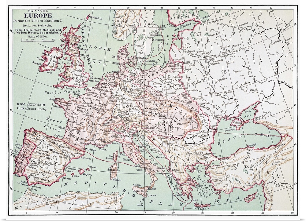 Map Of Europe, C1812. A 19th Century German Map Of Europe During the Reign Of Napoleon I, C1812.