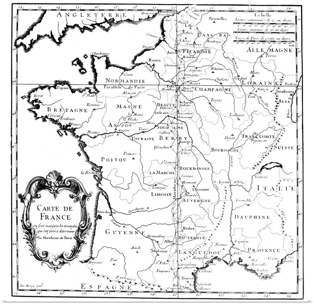 Map Of France, C1718. An Engraved Map Of France, C1718, Showing Triangulation.