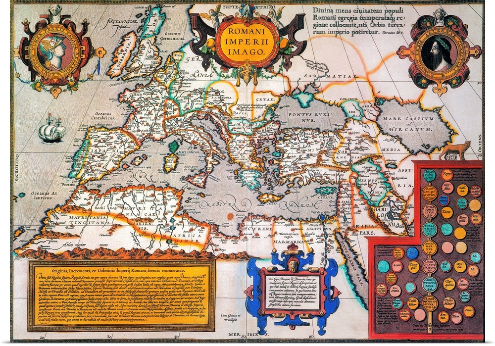 Map Of the Roman Empire. From the 1595 Atlas, 'Theatrum Orbis Terrarum,' By Abraham Oertel, Also Known As Ortelius, Featur...