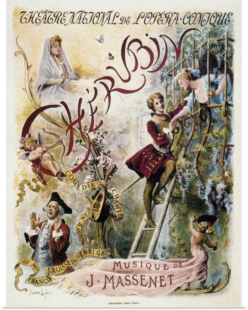 French lithograph poster, 1905, for Jules Massenet's opera 'Cherubin.'