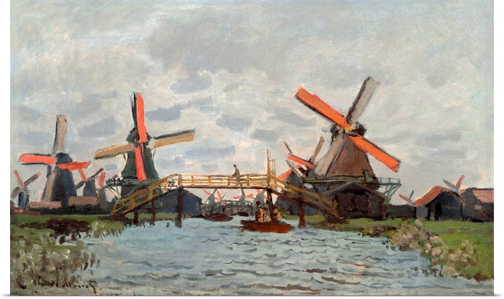 Monet, Mills, 1871. 'Mills At Westzijderveld Near Zaandam.' Oil On Canvas, Claude Monet, 1871.